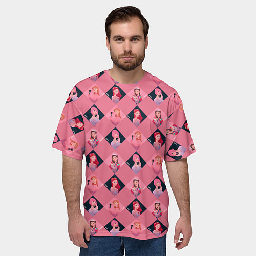 Мужская футболка оверсайз Розовая клеточка black pink / 3D-принт – фото 3
