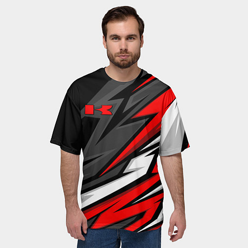 Мужская футболка оверсайз Kawasaki - red uniform / 3D-принт – фото 3