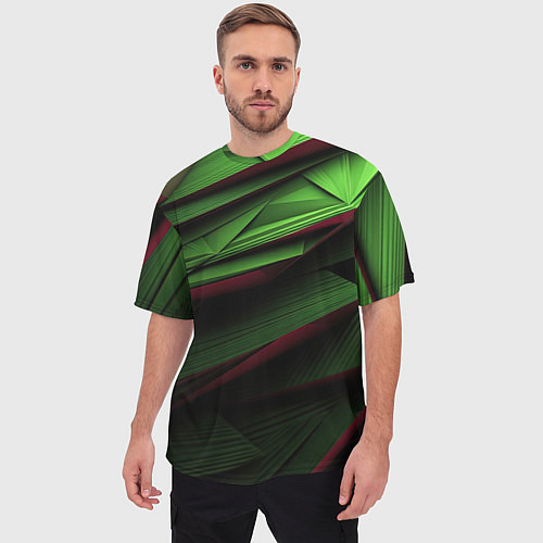 Мужская футболка оверсайз Зеленые абстрактные полосы / 3D-принт – фото 3