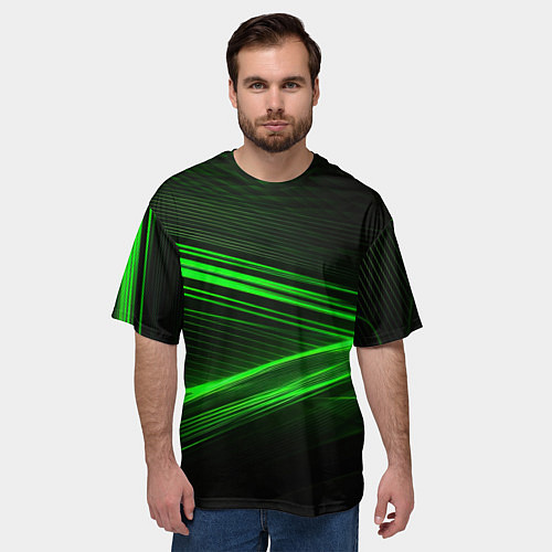 Мужская футболка оверсайз Зеленые абстрактный линии / 3D-принт – фото 3
