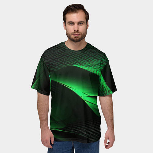 Мужская футболка оверсайз Зеленая абстракция фон / 3D-принт – фото 3