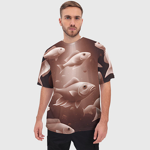 Мужская футболка оверсайз Косяк рыб / 3D-принт – фото 3