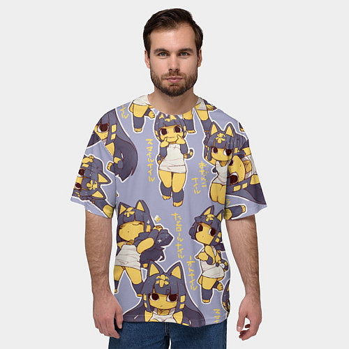 Мужская футболка оверсайз Анкха желтая египетская девушка кошка / 3D-принт – фото 3