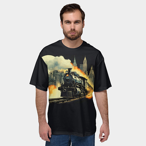 Мужская футболка оверсайз Поезд путешествие / 3D-принт – фото 3