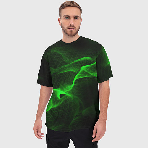 Мужская футболка оверсайз Зеленый абстрактный дым / 3D-принт – фото 3