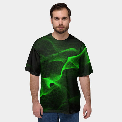Мужская футболка оверсайз Зеленый абстрактный дым / 3D-принт – фото 3