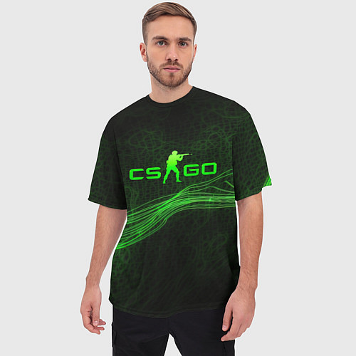 Мужская футболка оверсайз CSGO green abstract / 3D-принт – фото 3
