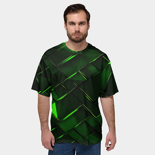 Мужская футболка оверсайз Зеленые элементы абстракция / 3D-принт – фото 3