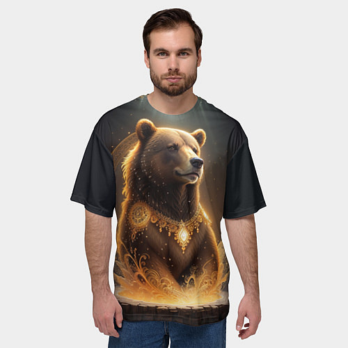 Мужская футболка оверсайз Бурый мишка / 3D-принт – фото 3
