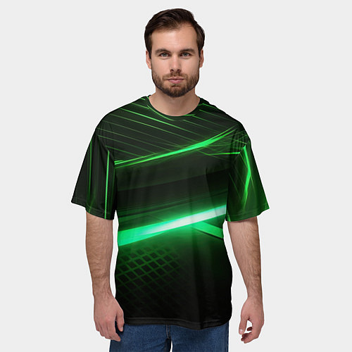 Мужская футболка оверсайз Зеленый неоновый свет / 3D-принт – фото 3