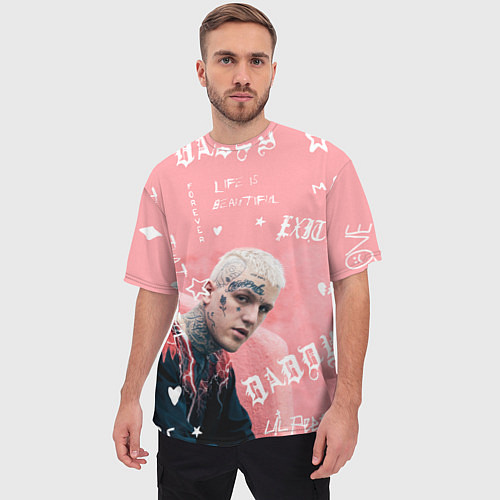 Мужская футболка оверсайз Lil Peep тату розовый / 3D-принт – фото 3