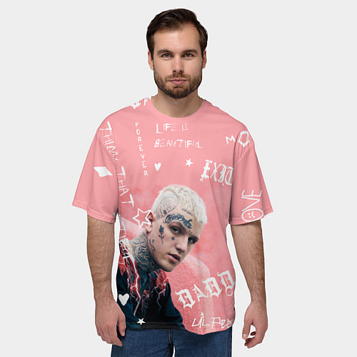 Мужская футболка оверсайз Lil Peep тату розовый / 3D-принт – фото 3