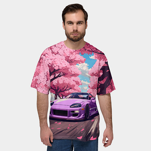 Мужская футболка оверсайз Тойота супра и сакура / 3D-принт – фото 3
