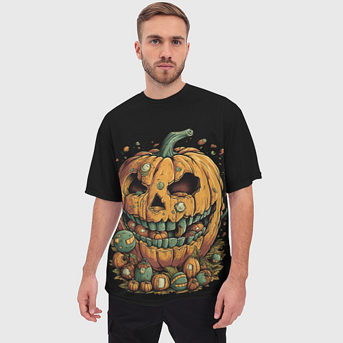 Мужская футболка оверсайз Тыква для Хэллоуина / 3D-принт – фото 3