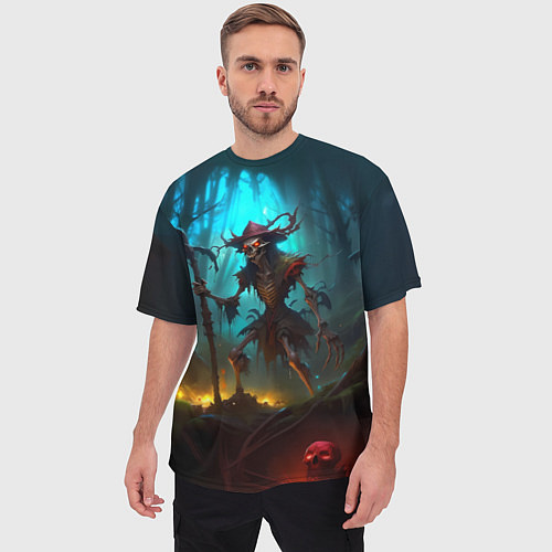 Мужская футболка оверсайз Скелет в мрачном лесу / 3D-принт – фото 3