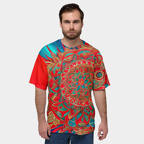 Мужская футболка оверсайз Узор подсолнух / 3D-принт – фото 3