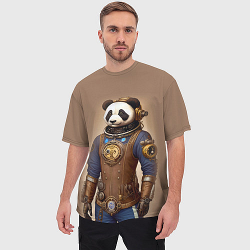 Мужская футболка оверсайз Крутой панда в стиле стимпанк - нейросеть / 3D-принт – фото 3