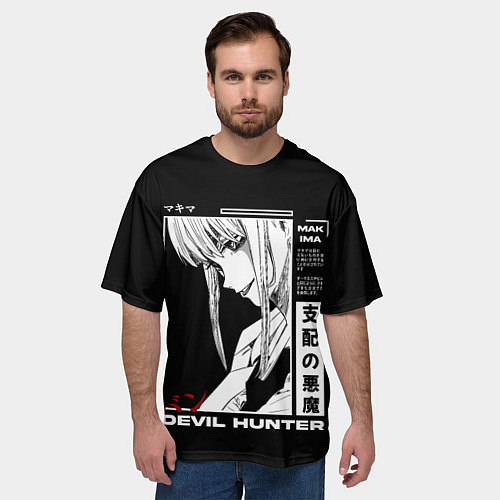 Мужская футболка оверсайз Макима охотник - Человек бензопила / 3D-принт – фото 3