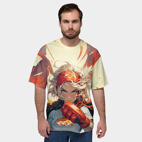 Мужская футболка оверсайз Девушка-боец / 3D-принт – фото 3