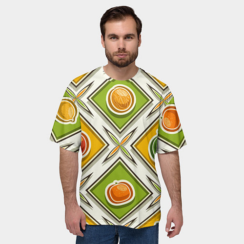 Мужская футболка оверсайз Fruits and berries pattern / 3D-принт – фото 3
