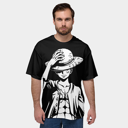 Мужская футболка оверсайз Ван пис - Луффи снимает шляпу / 3D-принт – фото 3