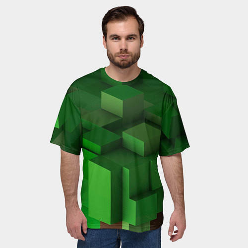 Мужская футболка оверсайз Зелёный блоковый паттерн / 3D-принт – фото 3