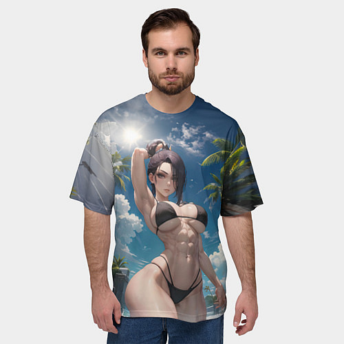 Мужская футболка оверсайз Девушка в купальник на море / 3D-принт – фото 3