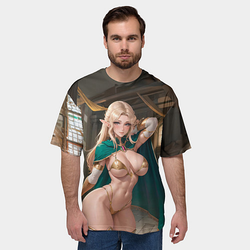 Мужская футболка оверсайз Девушка эльф с аппетитными формами / 3D-принт – фото 3