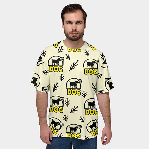 Мужская футболка оверсайз Дог силуэт собаки и веточка / 3D-принт – фото 3
