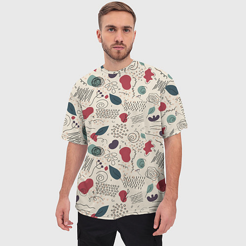 Мужская футболка оверсайз Флоральная абстракция с пятнами / 3D-принт – фото 3