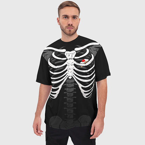 Мужская футболка оверсайз Скелет: ребра с кусочком торта с вишней / 3D-принт – фото 3
