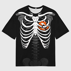 Футболка оверсайз мужская Скелет: ребра с лисой, цвет: 3D-принт