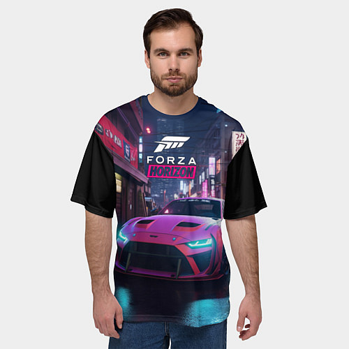 Мужская футболка оверсайз Forza night racing / 3D-принт – фото 3