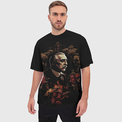 Мужская футболка оверсайз Портрет Дон Вито Корлеоне / 3D-принт – фото 3