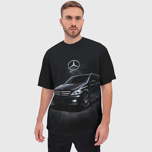 Мужская футболка оверсайз Mercedes black / 3D-принт – фото 3