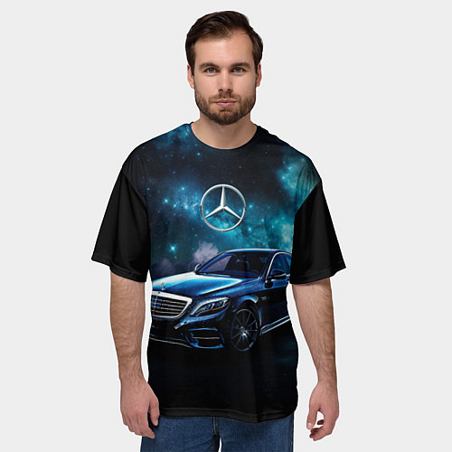 Мужская футболка оверсайз Синий мерседес / 3D-принт – фото 3