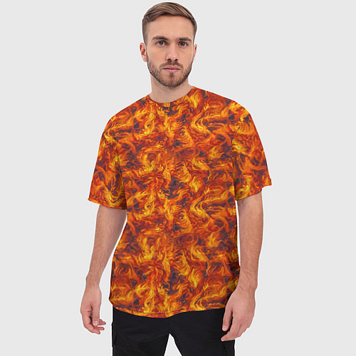 Мужская футболка оверсайз Огненный узор / 3D-принт – фото 3