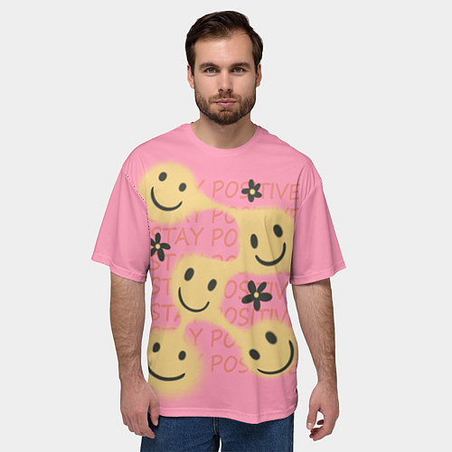 Мужская футболка оверсайз Stay positive smiley / 3D-принт – фото 3