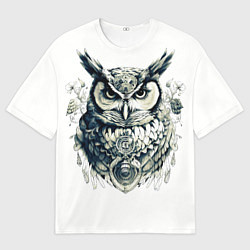 Футболка оверсайз мужская Красавица сова рисованная карандашом, цвет: 3D-принт