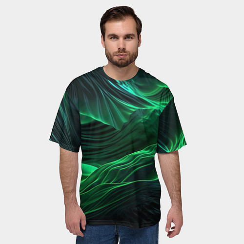 Мужская футболка оверсайз Зеленая абстракция / 3D-принт – фото 3