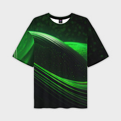 Футболка оверсайз мужская Зеленые абстрактные волны, цвет: 3D-принт