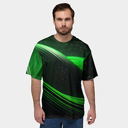 Футболка оверсайз мужская Зеленые абстрактные волны, цвет: 3D-принт — фото 2