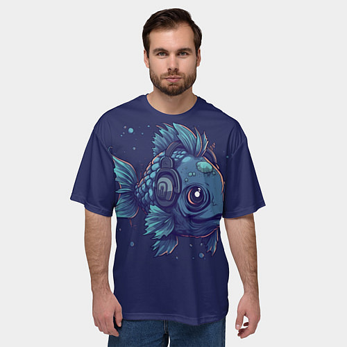 Мужская футболка оверсайз Рыба-меломан в наушниках / 3D-принт – фото 3