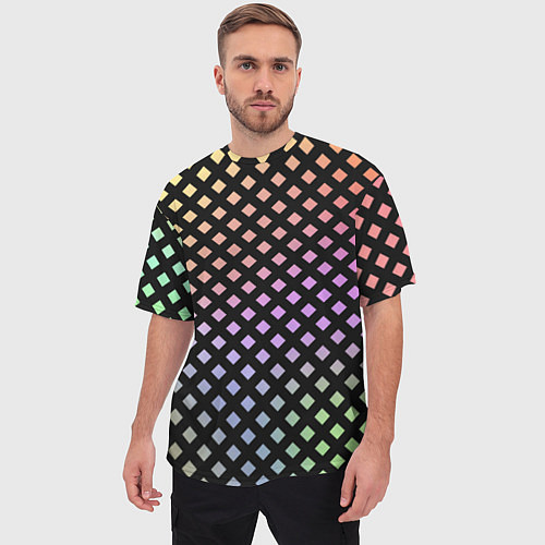 Мужская футболка оверсайз Цветной под сеткой имитация / 3D-принт – фото 3