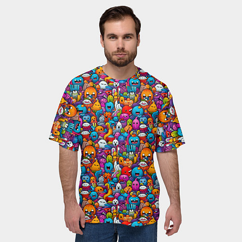 Мужская футболка оверсайз Маленькие монстрики / 3D-принт – фото 3