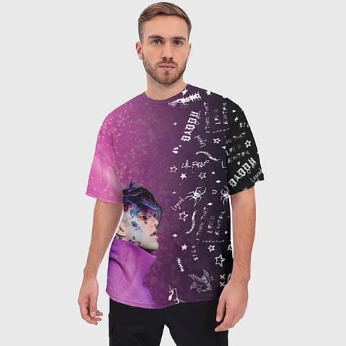 Мужская футболка оверсайз Лил Пип тату фиолетовый / 3D-принт – фото 3