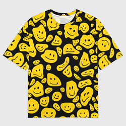 Футболка оверсайз мужская Расплывающиеся смайлы на черном, цвет: 3D-принт