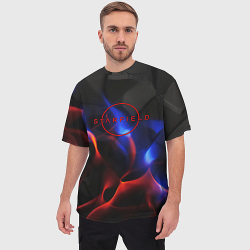 Мужская футболка оверсайз Starfield red logo / 3D-принт – фото 3