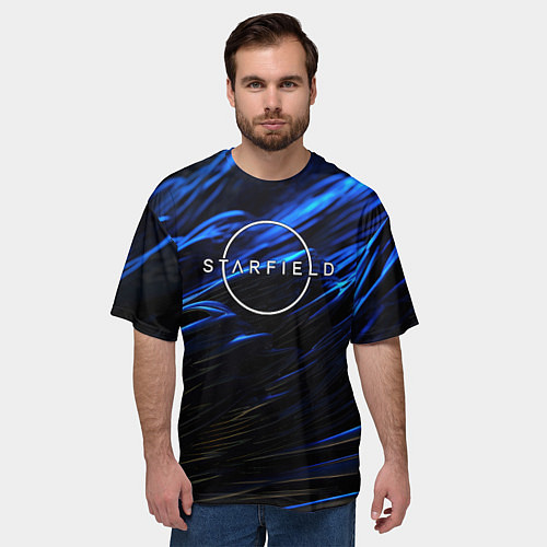 Мужская футболка оверсайз Starfield logo blue background / 3D-принт – фото 3