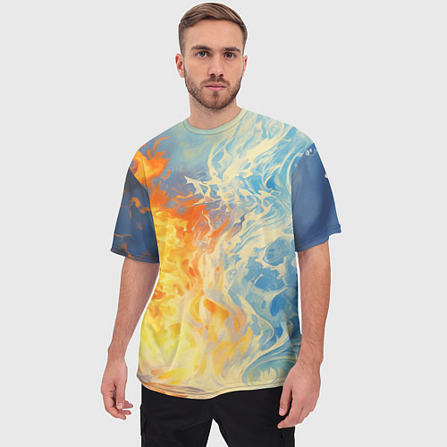 Мужская футболка оверсайз Вода и пламя абстракция / 3D-принт – фото 3